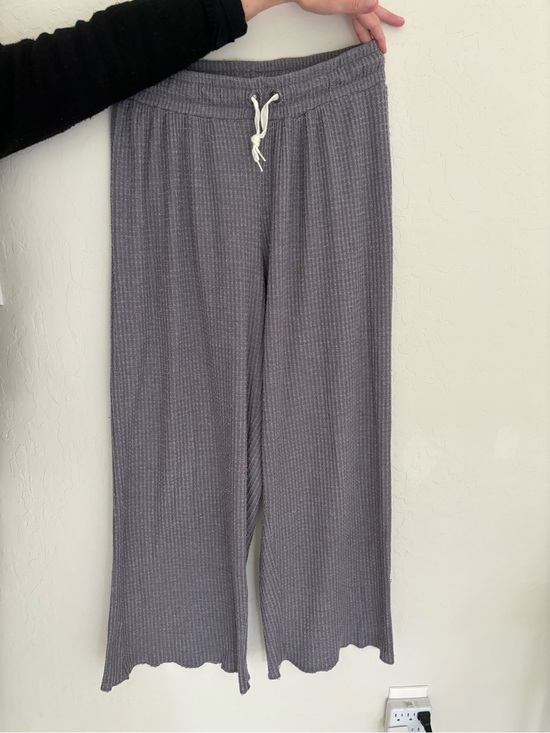 Pants - Ribbed Wide-Leg Knit Lounge Pants - Gray